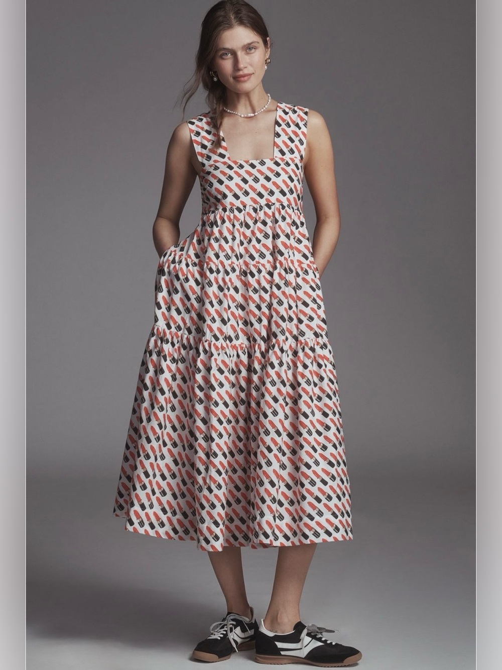 By Anthropologie Square-Neck Tiered Babydoll Dress